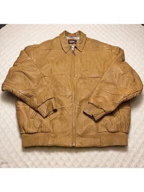 Hudson Outerwear Caramel Heavy Duty Swirl Leather Jacket Mens size 4XL